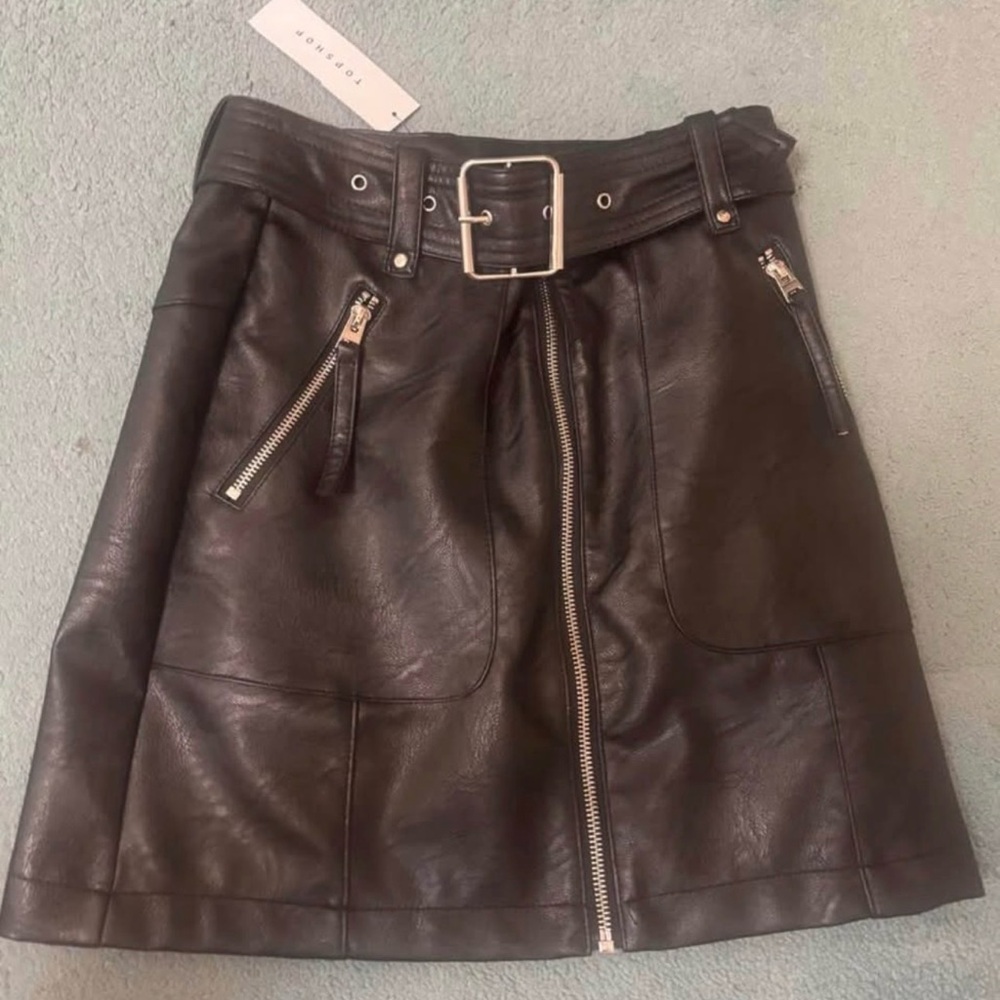 NEW Topshop black Leather Skirt - 2
